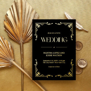 Moderne Deco   Elegante Trouw Bruin en Goud Folie Uitnodiging