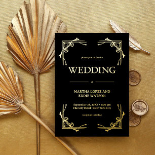 Moderne Deco Elegante Trouw Bruin en Goud Folie Uitnodiging