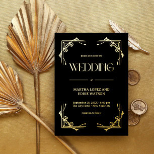 Moderne Deco Elegante Trouw Bruin en Goud Folie Uitnodiging