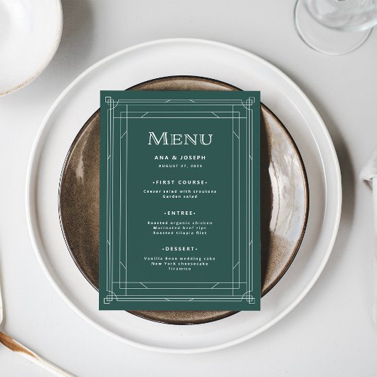 Moderne deco | Elegante vakantie groene bruiloft Menu