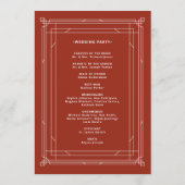 Moderne deco | Elegante vakantie rode bruiloft Programmakaart (Achterkant)