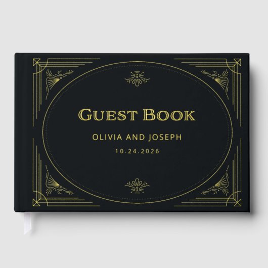 Moderne deco | Elegante zwart en goud folie bruilo Gastenboek (Voorkant)