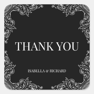 Moderne deco| Elegante zwart-wit bruiloft Vierkante Sticker