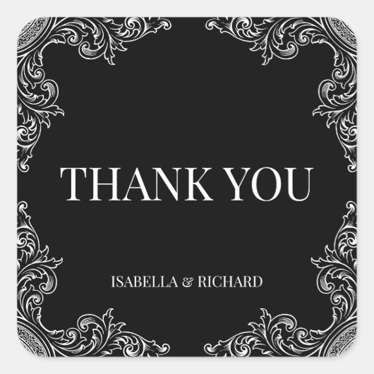Moderne deco| Elegante zwart-wit bruiloft Vierkante Sticker (Voorkant)