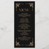 Moderne Deco | Elegante Zwarte en Gouden Bruiloft Menu (Voorkant)