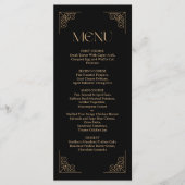Moderne Deco | Elegante Zwarte en Gouden Bruiloft Menu (Voorkant)