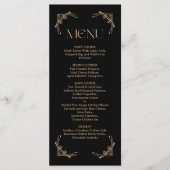 Moderne Deco | Elegante Zwarte en Gouden Bruiloft Menu (Voorkant)