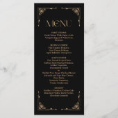 Moderne Deco | Elegante Zwarte en Gouden Bruiloft Menu (Voorkant)