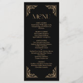 Moderne Deco | Elegante Zwarte en Gouden Bruiloft Menu (Voorkant)