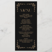 Moderne Deco | Elegante Zwarte en Gouden Bruiloft Menu (Voorkant)