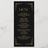 Moderne Deco | Elegante Zwarte en Gouden Bruiloft Menu (Voorkant)