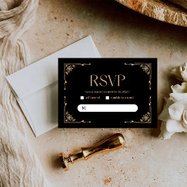 Moderne Deco | Elegante Zwarte en Gouden Bruiloft RSVP Kaartje