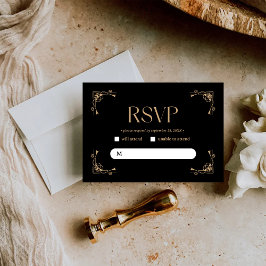 Moderne Deco | Elegante Zwarte en Gouden Bruiloft RSVP Kaartje