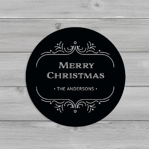 Moderne deco   Elegante zwarte vrolijke kerst Ronde Sticker