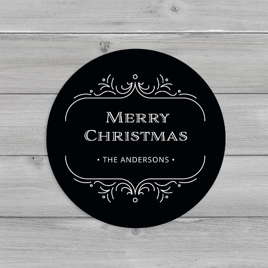 Moderne deco | Elegante zwarte vrolijke kerst Ronde Sticker