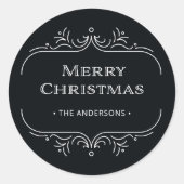 Moderne deco | Elegante zwarte vrolijke kerst Ronde Sticker (Voorkant)