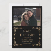 Moderne deco | Faux Goud en Zwart Fotobruiloft Save The Date (Voorkant)