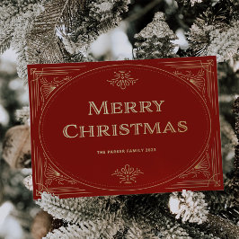 Moderne deco | Feestelijk rood en foto Kerstmis Folie Feestdagenkaart