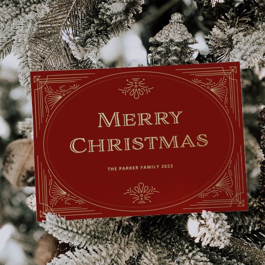 Moderne deco | Feestelijk rood en foto Kerstmis Folie Feestdagenkaart
