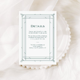 Moderne Deco Groene en Zilveren Bruiloft Gast Deta Informatiekaartje