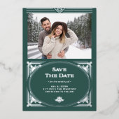 Moderne deco | Groene vakantiefoto Save the Date Folie Uitnodiging (Voorkant)