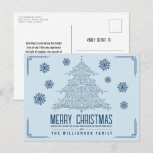 Moderne Deco Kerstboom Sneeuwvlokken Lichtblauw Feestdagenkaart