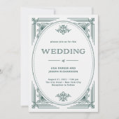 Moderne deco | Licht zilver wit en groen bruiloft Kaart (Voorkant)