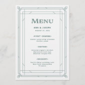Moderne deco | Licht zilver wit en groen bruiloft Menu (Voorkant)