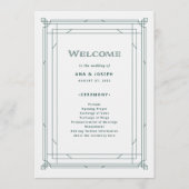 Moderne deco | Licht zilver wit en groen bruiloft Programmakaart (Voorkant)