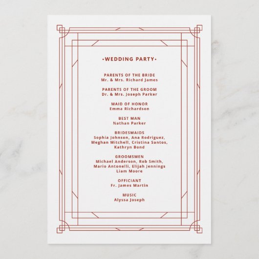 Moderne deco | Licht zilver wit en rood bruiloft Programmakaart (Achterkant)