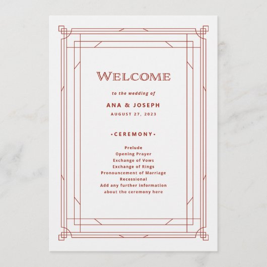 Moderne deco | Licht zilver wit en rood bruiloft Programmakaart (Voorkant)