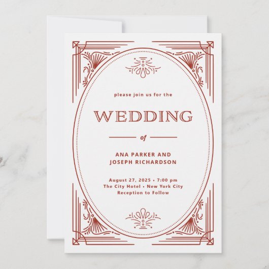 Moderne deco | Licht zilver wit met rode bruiloft Kaart (Voorkant)