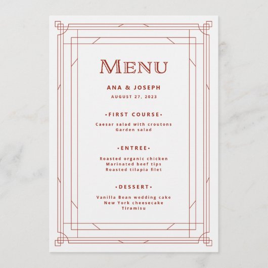 Moderne deco | Licht zilver wit met rode bruiloft Menu (Voorkant)