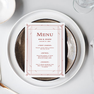Moderne deco Licht zilver wit met rode bruiloft Menu