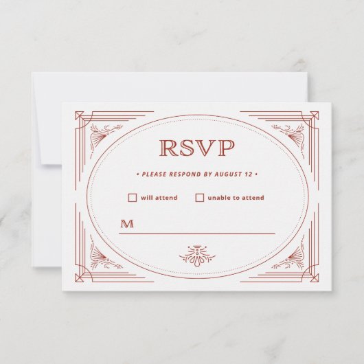 Moderne deco | Licht zilver wit met rode bruiloft RSVP Kaartje (Voorkant)