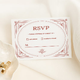 Moderne deco | Licht zilver wit met rode bruiloft RSVP Kaartje