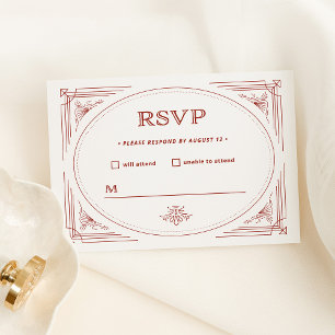 Moderne deco   Licht zilver wit met rode bruiloft RSVP Kaartje