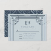 Moderne deco Lijst RSVP Enclosure Kaart - blauw (Voorkant / Achterkant)