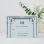 Moderne deco Lijst RSVP Enclosure Kaart - blauw (Staand voorkant)