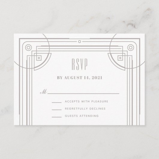 Moderne deco Lijst RSVP Enclosure Kaart - Wit (Voorkant)
