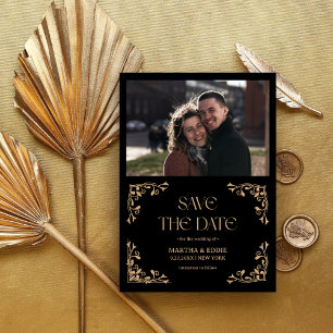 Moderne Deco   Nagemaakte Gouden en Zwarte Huwelij Save The Date