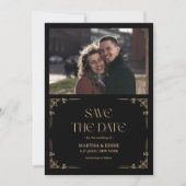 Moderne Deco | Nagemaakte Gouden en Zwarte Trouwfo Save The Date (Voorkant)