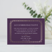 Moderne deco Plum Gold Foil Wedding Accommodatie Informatiekaartje (Staand voorkant)