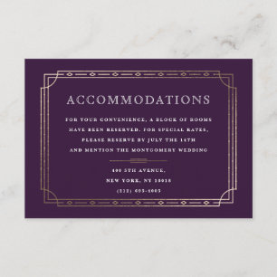 Moderne deco Plum Gold Foil Wedding Accommodatie Informatiekaartje