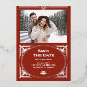 Moderne deco | Red Holiday Photo Save the Date Folie Uitnodiging (Voorkant)