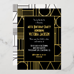 Moderne Deco Roaring 20's Gatsby Verjaardagsfeest Folie Uitnodiging