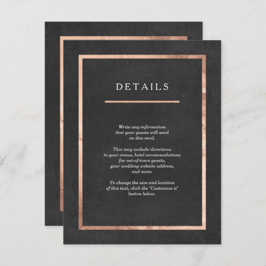 Moderne deco Roos Gold en zwarte bruiloft Kaarten (Voorkant / Achterkant)