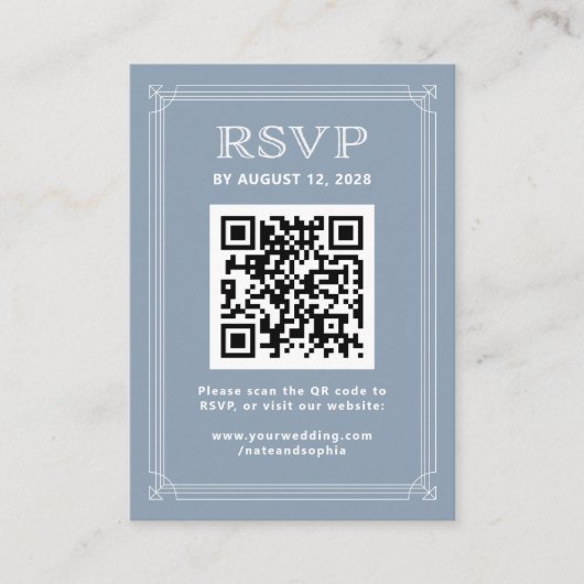 Moderne Deco RSVP met QR-code | Dusty Blue Informatiekaartje (Voorkant)