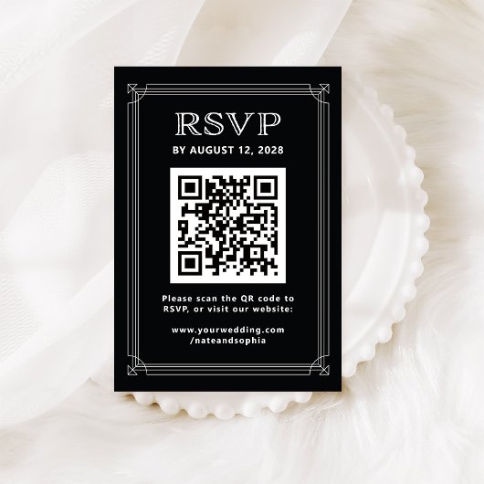 Moderne Deco RSVP met QR-code | Onyx Black Informatiekaartje