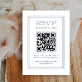Moderne Deco RSVP met QR-code | Wit en blauw Informatiekaartje